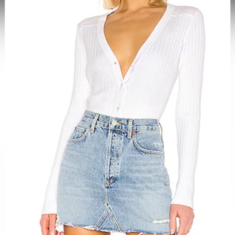 525 America White Ribbed V-Neck Cardigan